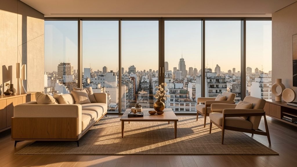 Interior residencial premium con vista a la ciudad
